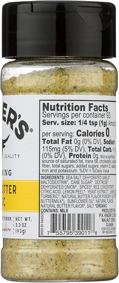 KINDERS Organic Lemon Butter Garlic Seasoning – All-in-One Pantry Shortcut for Faster Family Dinners, 3.3 oz