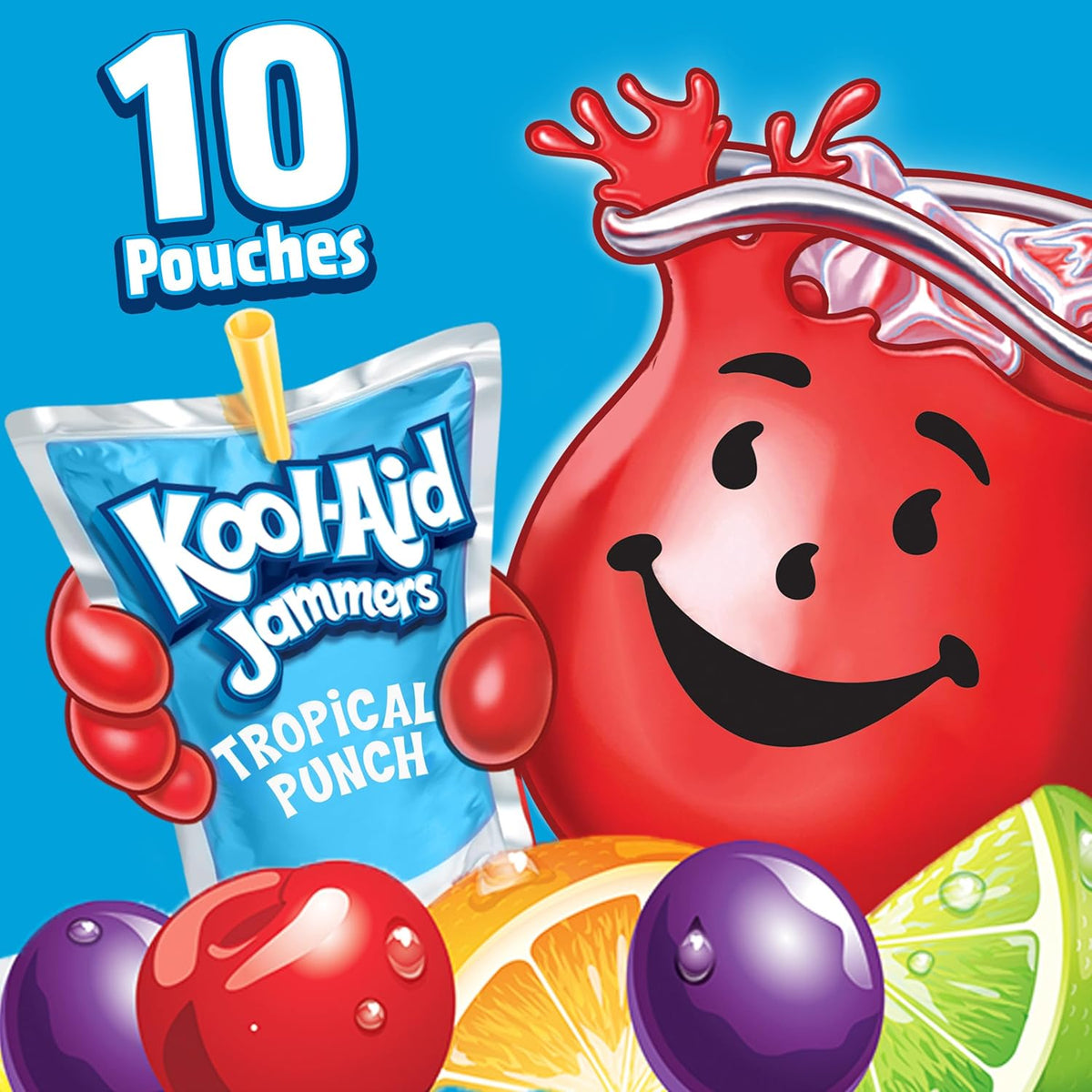 Kool-Aid Jammers Tropical Punch Pouches – Guilt-Free Family Beverage Swap for Soda, 10-Count Box