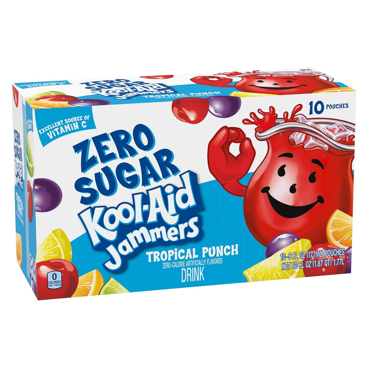 Kool-Aid Jammers Tropical Punch Zero Sugar Pouches, Box of 10, Everyday Refreshment for Mindful Snackers
