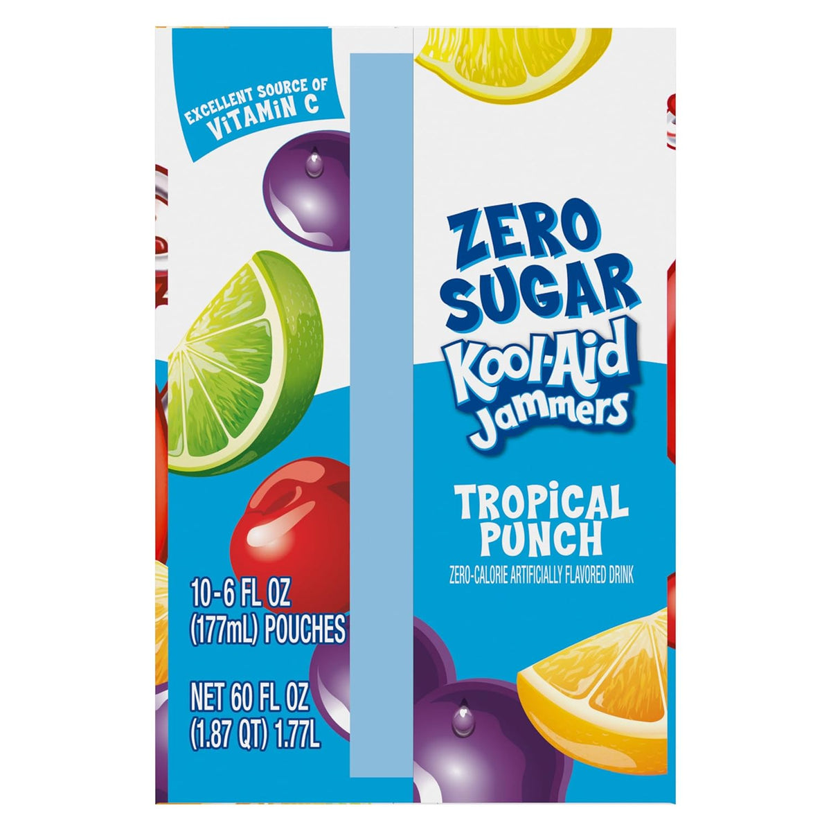 Kool-Aid Jammers Tropical Punch Zero Sugar Pouches, Box of 10, Everyday Refreshment for Mindful Snackers