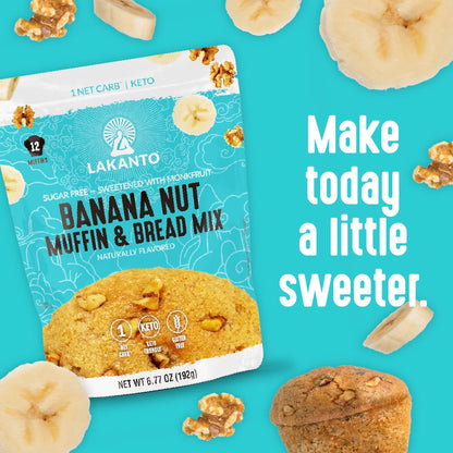 Lakanto Sugar Free Banana Nut Muffin and Bread Mix - Low Carb Muffin Mix for Child Birthday Parties and Playdates