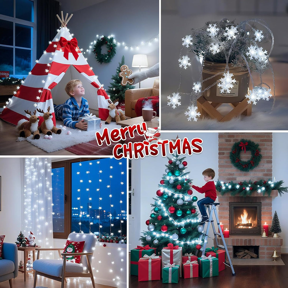 Lakumu 33FT 100 LED Snowflake Lights IP67 Rechargeable for Pergola Garland and Backyard Party Decor