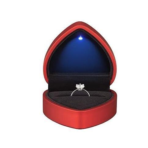 LETURE Heart Shaped Ring Box with LED Light – Anniversary Gift for Wife, Illuminated Velvet Jewelry Presentation