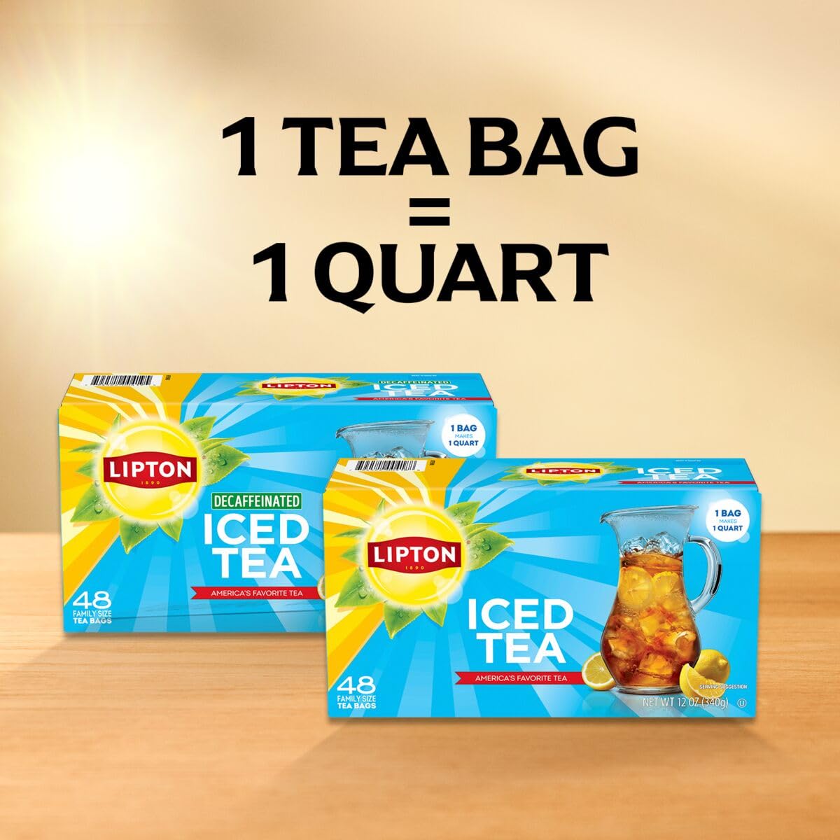 Lipton Decaf Iced Tea Bags – Sugar Free Black Tea for Mindful Hydration and Clean Eating Lifestyles, 48 Count
