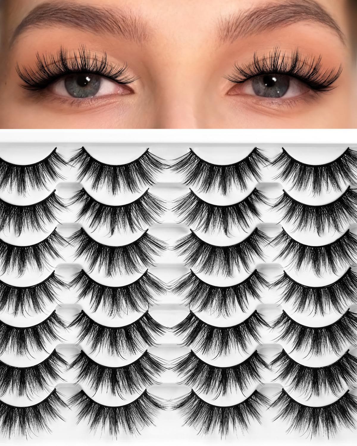 Losha Eyelashes Natural Look Faux Mink Lashes Pack Handmade Fluffy False Eyelashes 14 Pairs Cat Eye Lashes (54)