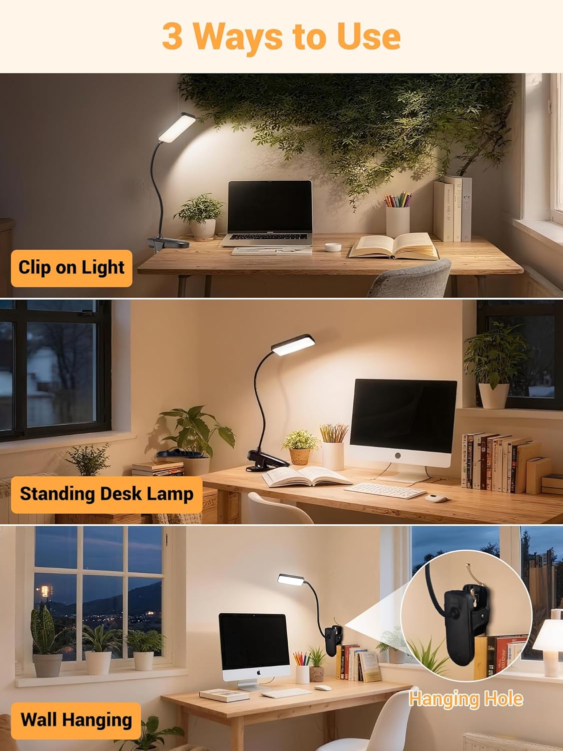LuminGlow Pro Clip Lamp – Stylish Bedside Light for Boho and Modern Bedroom, Flexible Gooseneck Clip On