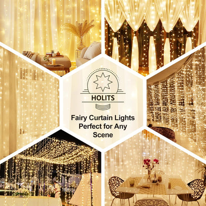 Luminos Glow Warm White Fairy Lights – Hanging Window Drape Lights for Cozy Dorm Room Atmosphere