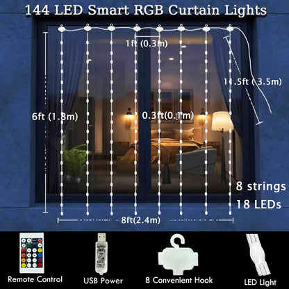 LuminVue Color Changing Curtain Lights – Gaming Setup Backdrop with Music Sync, 8ft x 6ft RGB Smart Drape