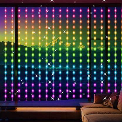 LuminVue Color Changing Curtain Lights – Gaming Setup Backdrop with Music Sync, 8ft x 6ft RGB Smart Drape