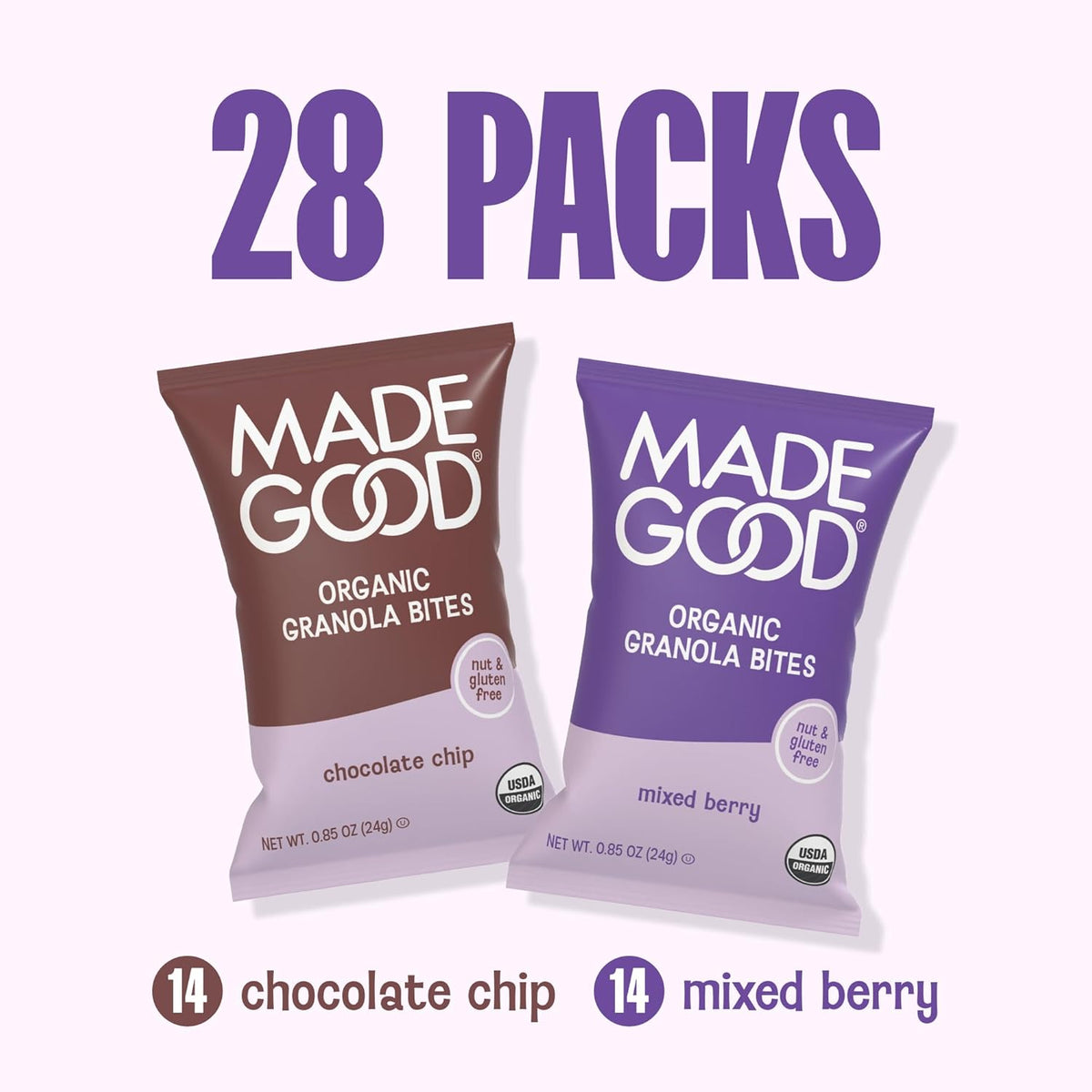 MadeGood Granola Bites Chocolate Chip & Mixed Berry – Lower Sugar High Protein Office Snack Pack