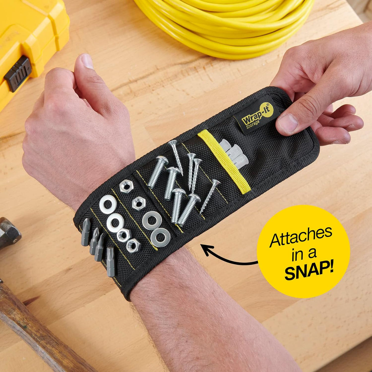 MagSnap Magnetic Wristband by Wrap-It Storage - Travel-Friendly Workshop Tool, Compact Wrist Magnet for On-the-Go Fixes