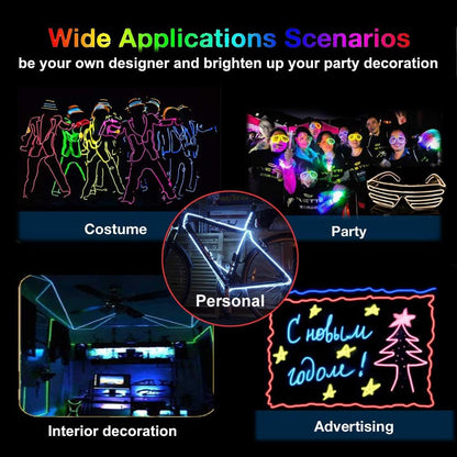 MaxLax EL Wire — Outdoor Event Decor, Cuttable Battery Powered Light for Festivals and Parades