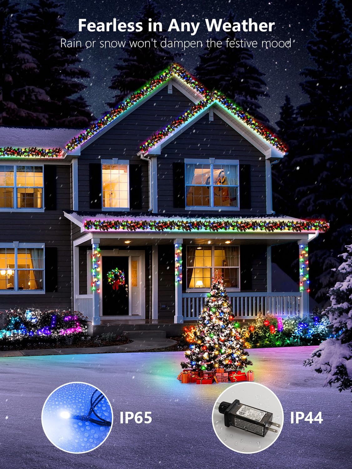 Minimax 100FT IP65 Waterproof Color Changing String Lights – Outdoor Patio, Porch Eaves, Balcony Railing, Garden Party Lighting, Remote Included