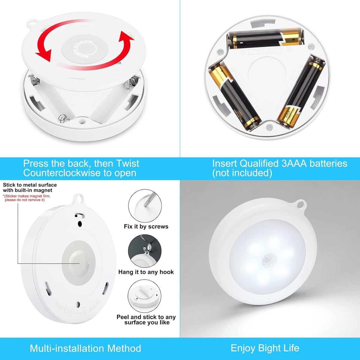 Mlambert Cool White Motion Night Light for Children's Rooms, Stick-On Battery Light for Nighttime Bathroom Trips
