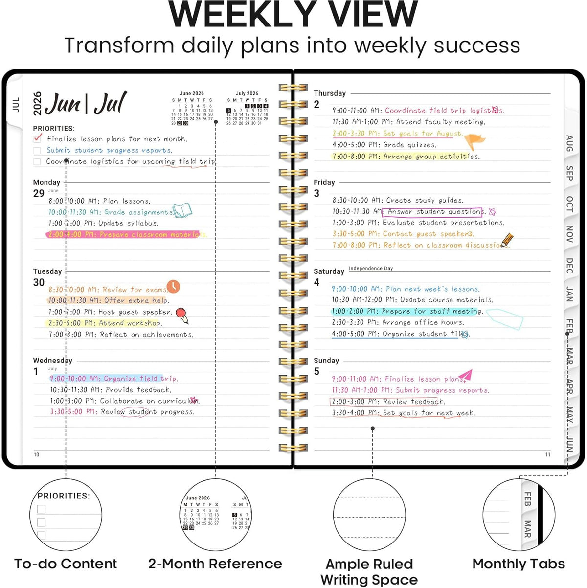 monthly tabs for quick navigation between months