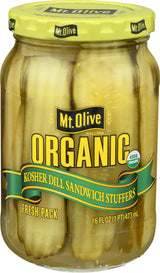 Mount Olive Organic Dill Stuffers – Shelf-Stable Burger Topping for Backyard Cookouts, 16 oz