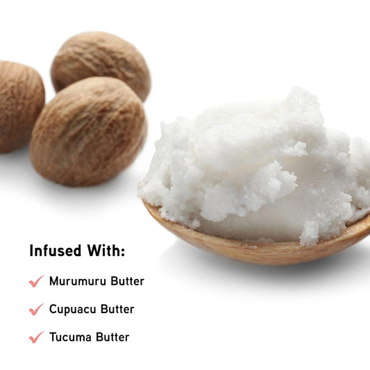 murumuru, cupuacu, and tucuma butters rich in essential fatty acids and pro-vitamins