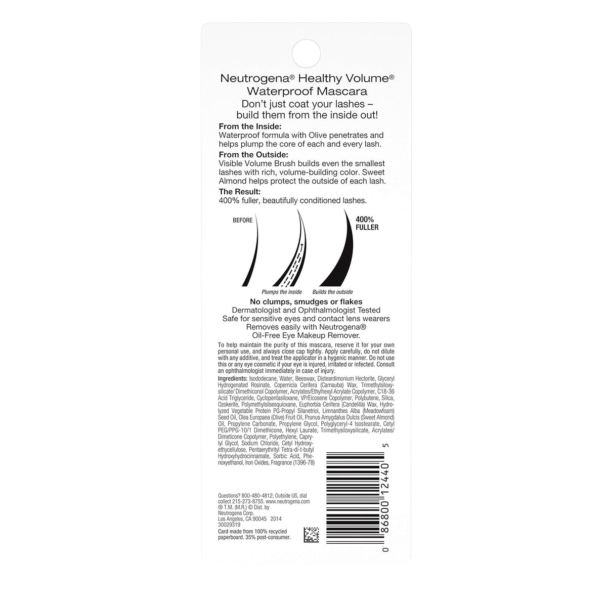 Neutrogena Healthy Volume Lash-Plumping Waterproof Mascara – Heat-Proof Volumizing Lash Color for Pool Days and Beach Outings, Smudge-Free