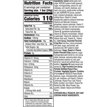 Reese's Puffs Peanut Butter Cereal Bars – Kid-Friendly Lunchbox Treat with Calcium, 8 Count