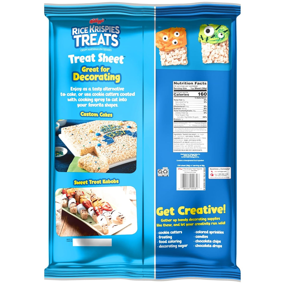 Rice Krispies Treats Pre-Made Sheet – Safe, No-Bake Dessert Base for Playdate Treats, 32oz Bag