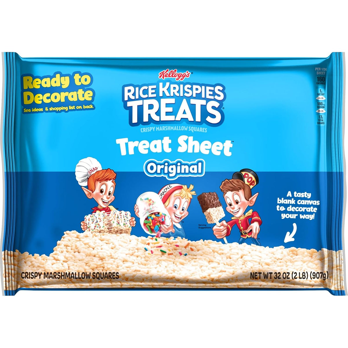 Rice Krispies Treats Pre-Made Sheet – Safe, No-Bake Dessert Base for Playdate Treats, 32oz Bag