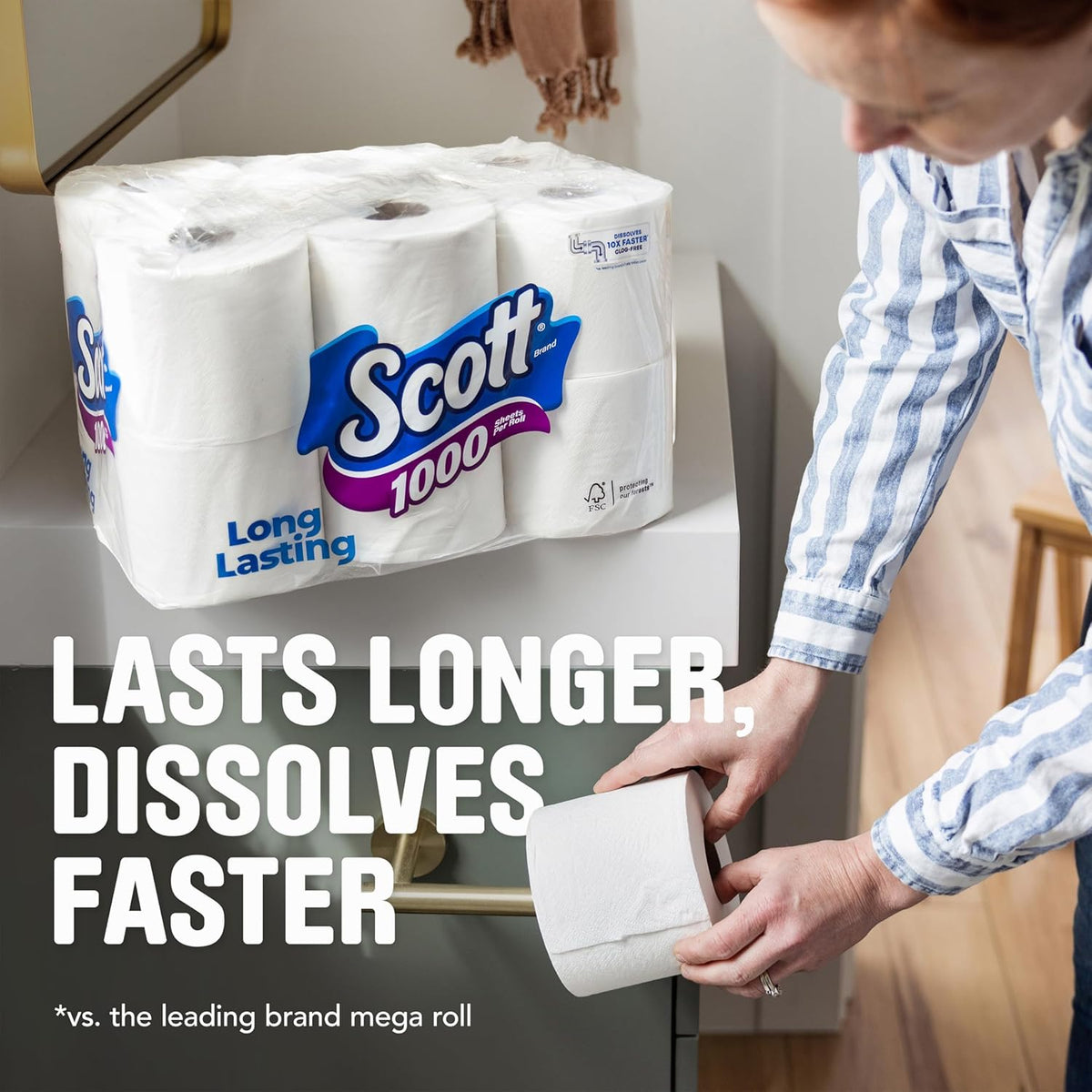 Scott 1000 Toilet Paper – Cabin and Cottage Bathroom Supply, Low-Flow Safe 1-Ply Toilet Tissue