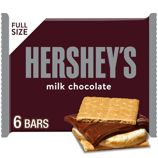 six individually wrapped 1.55 oz full-size milk chocolate bars
