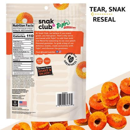 Snak Club Tajin Apple Rings Gummy Candy – Hiking Pack Snack with Chili-Lime Apple Gummies, Gluten-Free and Vegan, 11 oz Resealable Bag