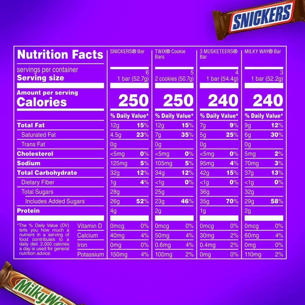 SNICKERS, TWIX, 3 MUSKETEERS, MILKY WAY Full Size Chocolate Bar Variety Pack for Camping Trips and Cabin Snacks, 18 ct Bulk Box