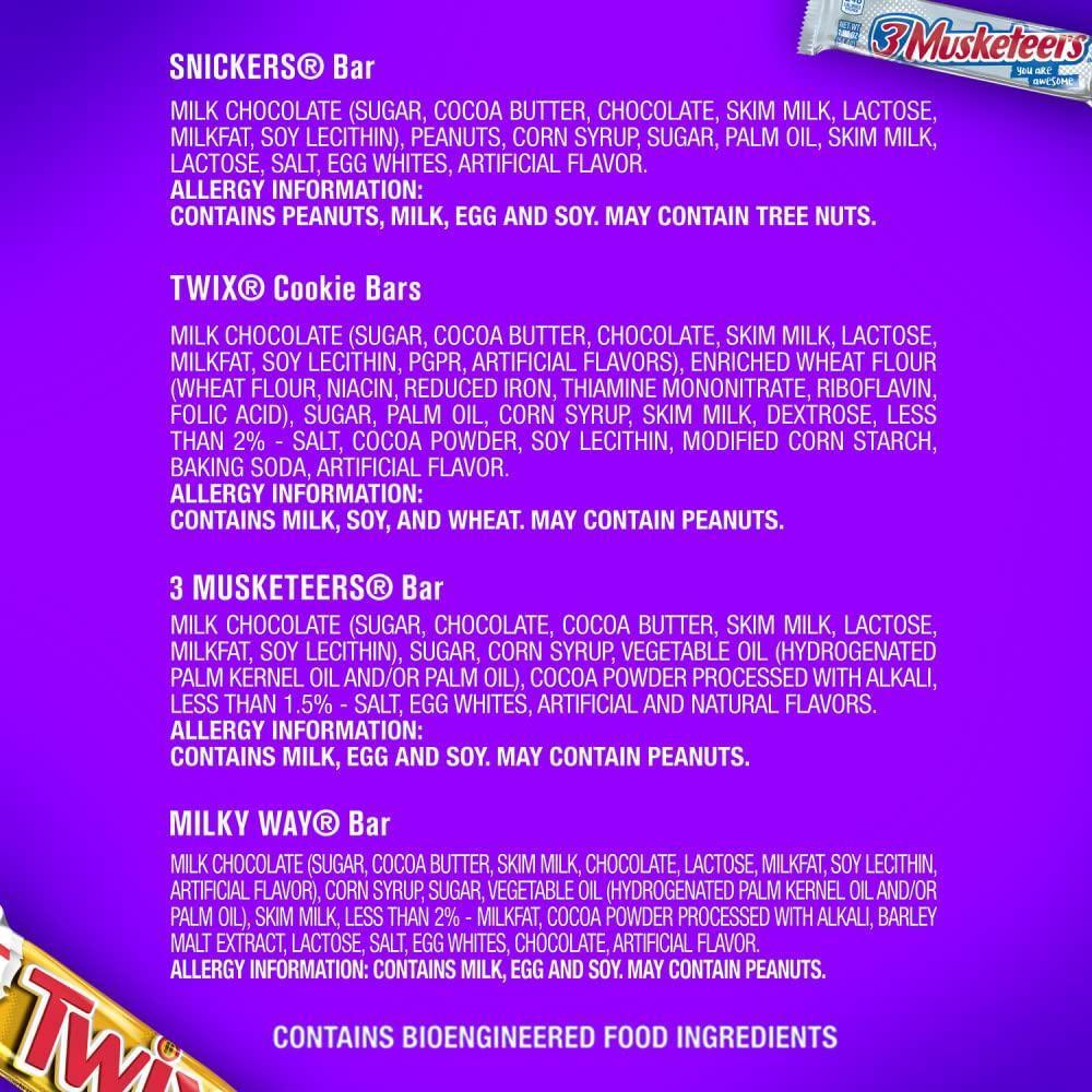 SNICKERS, TWIX, 3 MUSKETEERS, MILKY WAY Full Size Chocolate Bar Variety Pack for Camping Trips and Cabin Snacks, 18 ct Bulk Box