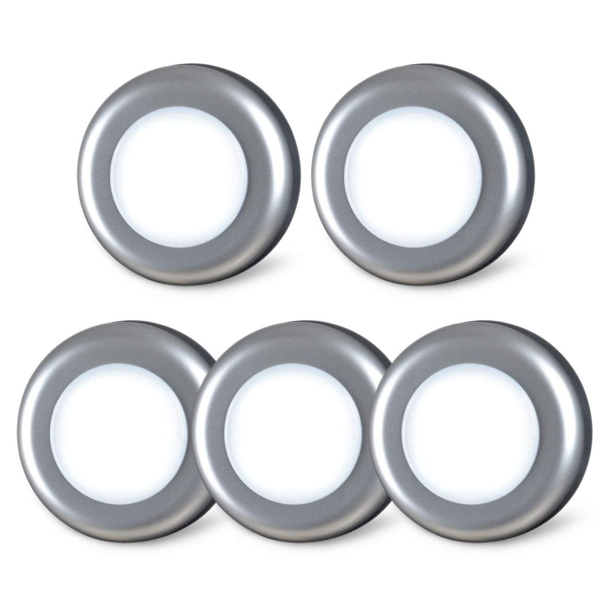 STAR-SPANGLED 5 Pack 2.8” Push Tap Lights, Stick on Touch Puck Lights AAA Battery Operated, LED Sticky Button Lights for Classroom, Kitchen, Under Cabinet, Closet (Sliver, Cool White)