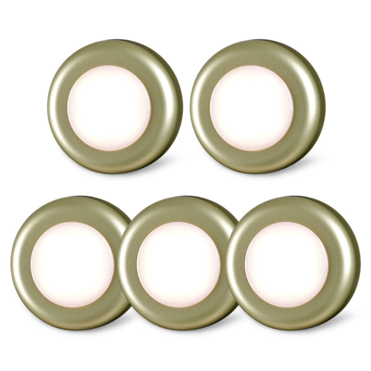 STAR-SPANGLED 5 Pack 2.8” Push Tap Lights, Stick on Touch Puck Lights AAA Battery Operated, LED Sticky Button Lamps for Classroom, Kitchen, Under Cabinet, Closet (Golden, Warm White)