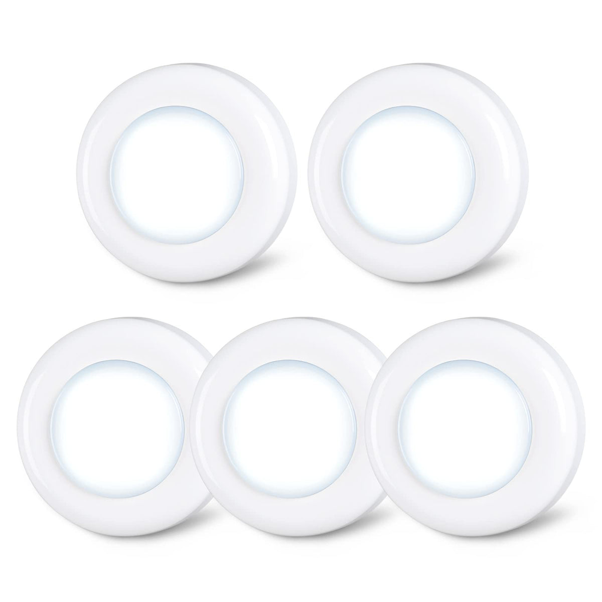 STAR-SPANGLED Push Tap Light, 2.8” Mini Night Touch LED Puck Lamp, Portable Under Cabinet Lighting AAA Battery Operated Powered, DIY Stick On Lights for Closet, Counter, Kitchen, Cool White, 5 Pack