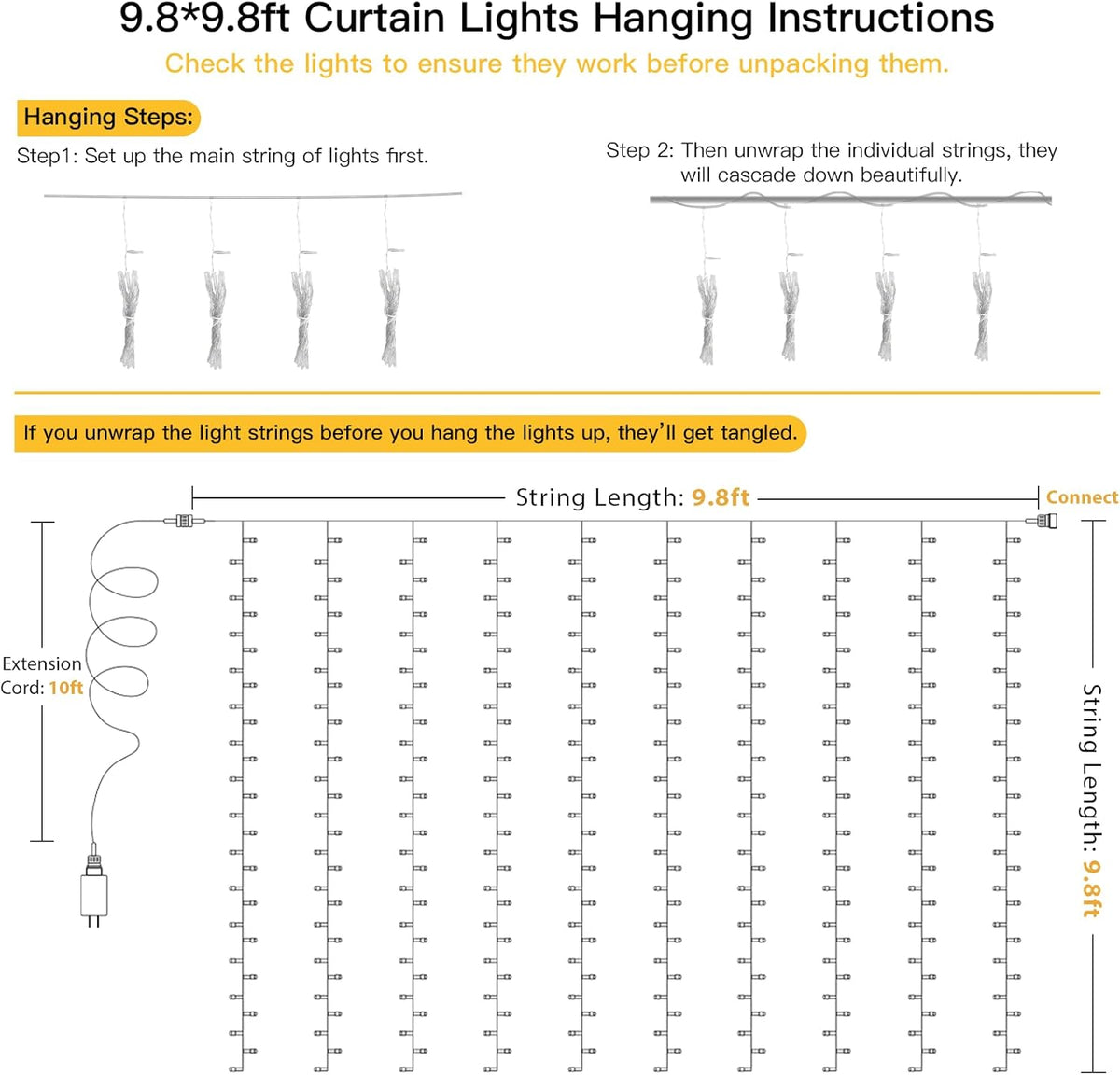 suddus Warm White Window Curtain Lights 9.8x9.8ft – 300 LED Dimmable with Timer, Peaceful Ambient Lighting for Bedroom and Bath Retreat