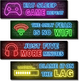 4 Pcs Printed Neon Gaming Posters – Ready-to-Give Present for Young Gamers, Dorm Room and Bedroom Wall Accent