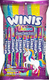 Winis Unicorn Chewy Cotton Candy Taffy Sticks – Ready-to-Give Party Favor and Easter Basket Treat with Pastel Rainbow Wrappers | 4.3 Oz Bag, 11 Individually Wrapped Pieces