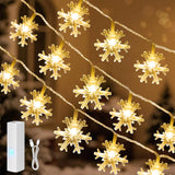 Lakumu 33FT 100 LED Snowflake Lights IP67 Rechargeable for Pergola Garland and Backyard Party Decor