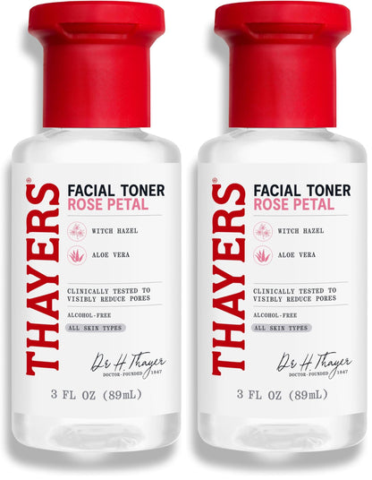 THAYERS AlcoholFree Witch Hazel Facial Toner with Aloe Vera Formula, Clear, Rose Petal, 3 Fl Oz (Pack of 2)
