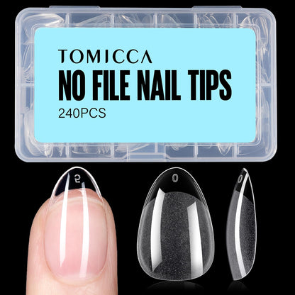 TOMICCA Short Almond Nail Tips, 240Pcs Half Matte Soft Acrylic Nail Tips, 12 Sizes Pre-Shaped Acrylic Nails Full Cover False Nails Almond Press on Nails Short Fake Nails for Extension Nail
