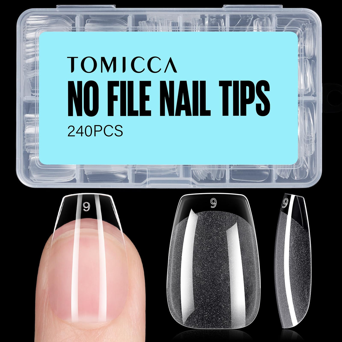 TOMICCA Short Coffin Nail Tips,240Pcs Soft Acrylic Nail Tips Full Cover,Gel Nails Tips Half Matte Press on Nails Clear Fake Nails Extension Tips for Salon DIY 12Sizes