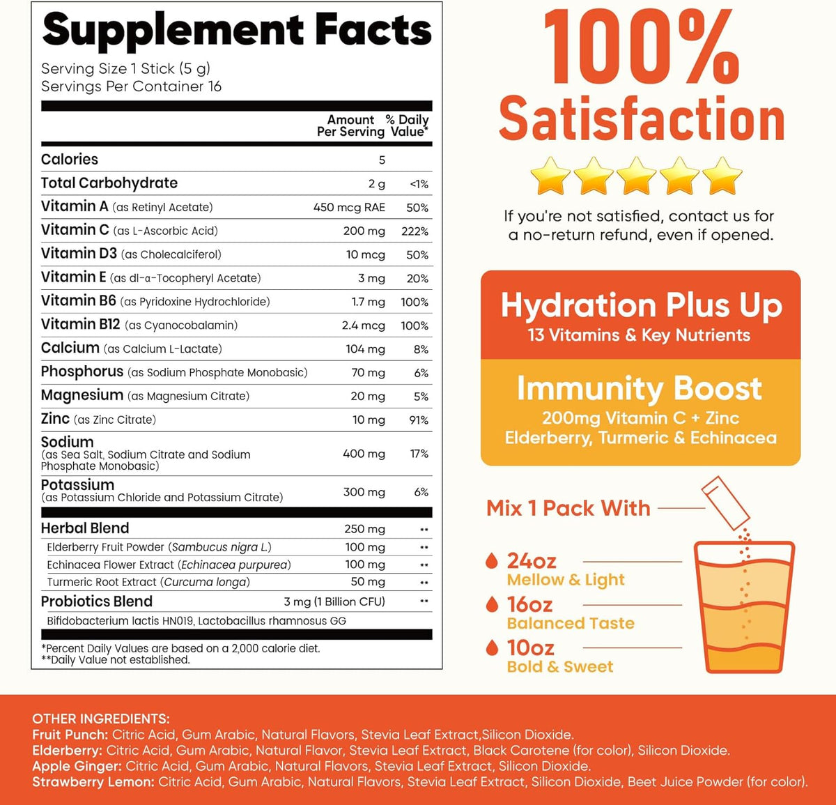 Venture Pal 2-in-1 Hydration + Immune Electrolyte Powder – Thoughtful Wellness Gift for Her, with Elderberry, Turmeric & Probiotics, 16 Sticks