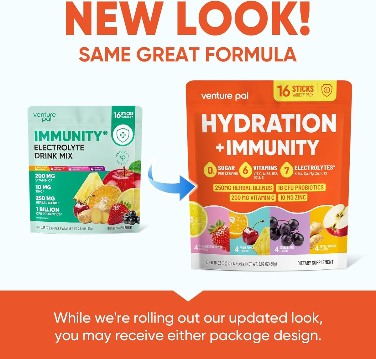 Venture Pal 2-in-1 Hydration + Immune Electrolyte Powder – Thoughtful Wellness Gift for Her, with Elderberry, Turmeric & Probiotics, 16 Sticks