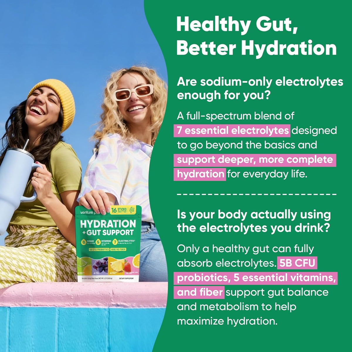 Venture Pal 2-in-1 Hydration Packets – Thoughtful Wellness Gift for Mom, Wife, and Friends Who Prioritize Clean Hydration
