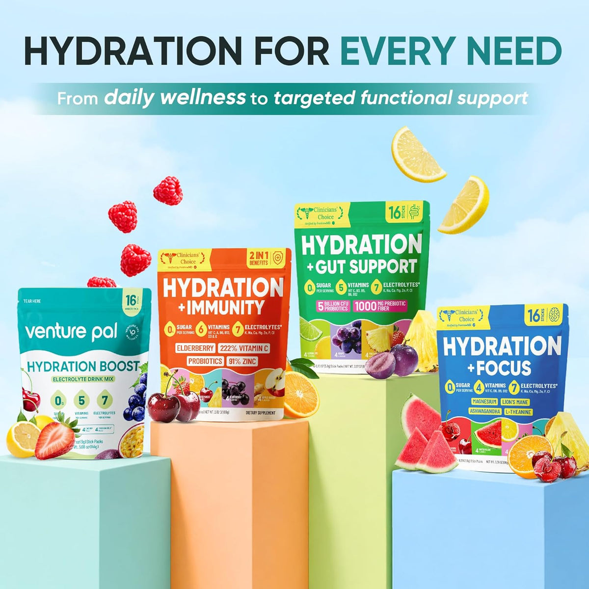 Venture Pal Sugar Free Hydration Mix – Travel-Friendly Electrolyte Sticks for Hiking and Open-Air Adventures