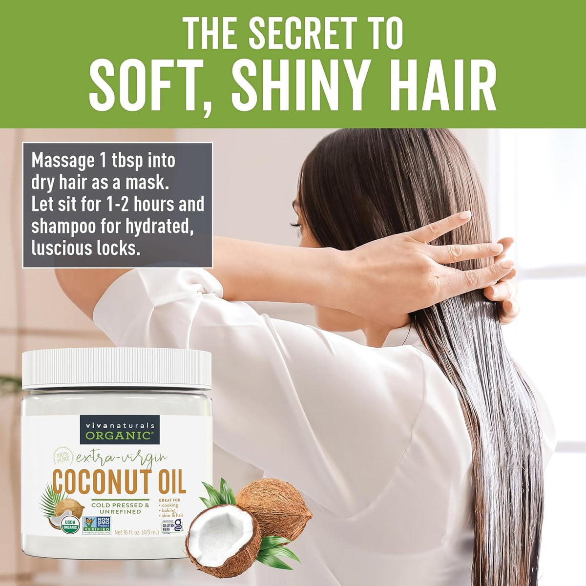 Viva Naturals Organic Coconut Oil – Bedtime Wind-Down Essential for Deep Conditioning & Relaxing Body Oil