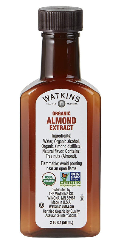 Watkins Organic Pure Almond Extract, Non-GMO, Kosher, 2 oz. Bottle, 1-Pack