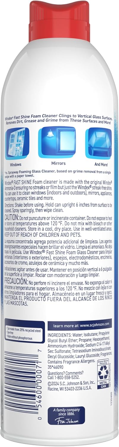 Windex Fast Shine Foam Glass Cleaner – Streamlined Bulk Pack for a Simple, Stocked-Once Cleaning Routine