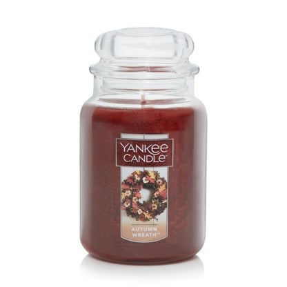 Yankee Candle Autumn Wreath Scented Classic 22oz Large Jar Single Wick Aromatherapy Candle Over 110 Hours of Burn Time Fall Fragrance Perfect for gifting